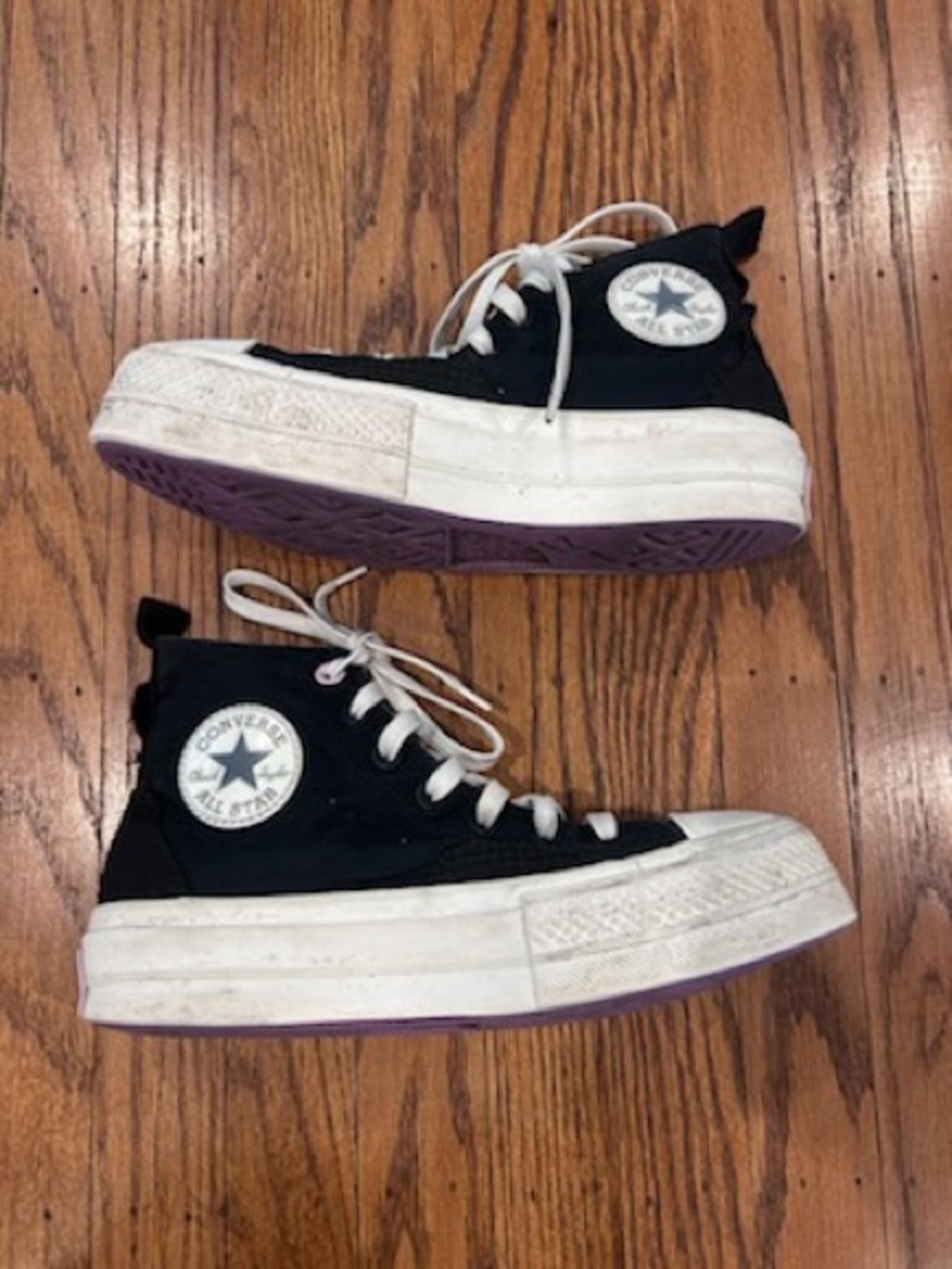 Converse Black High-Top Sneakers with White and Purple Accents